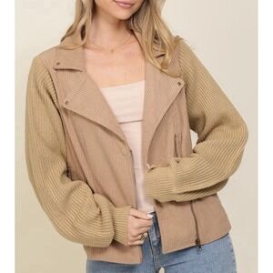 Corduroy Cream sweater‎ Moto Zipper Southern jacket Medium New